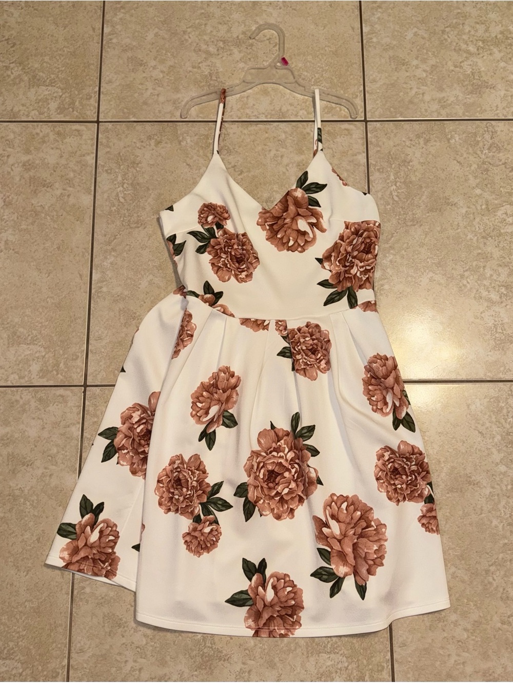 Monteau White Dress with light Pink Floral Print